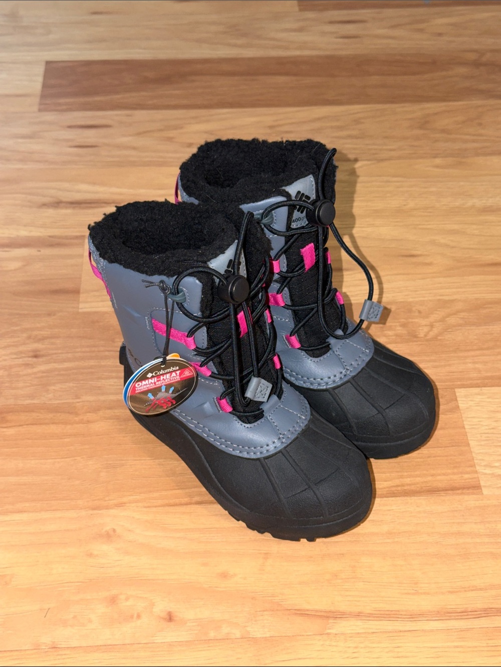 Columbia Kids Gray, Black & Pink Insulated Snow Boots
